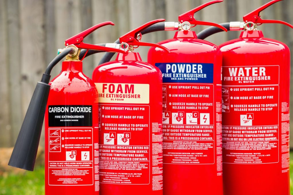 Apply fire fighting techniques, examples of fire extinguishers.